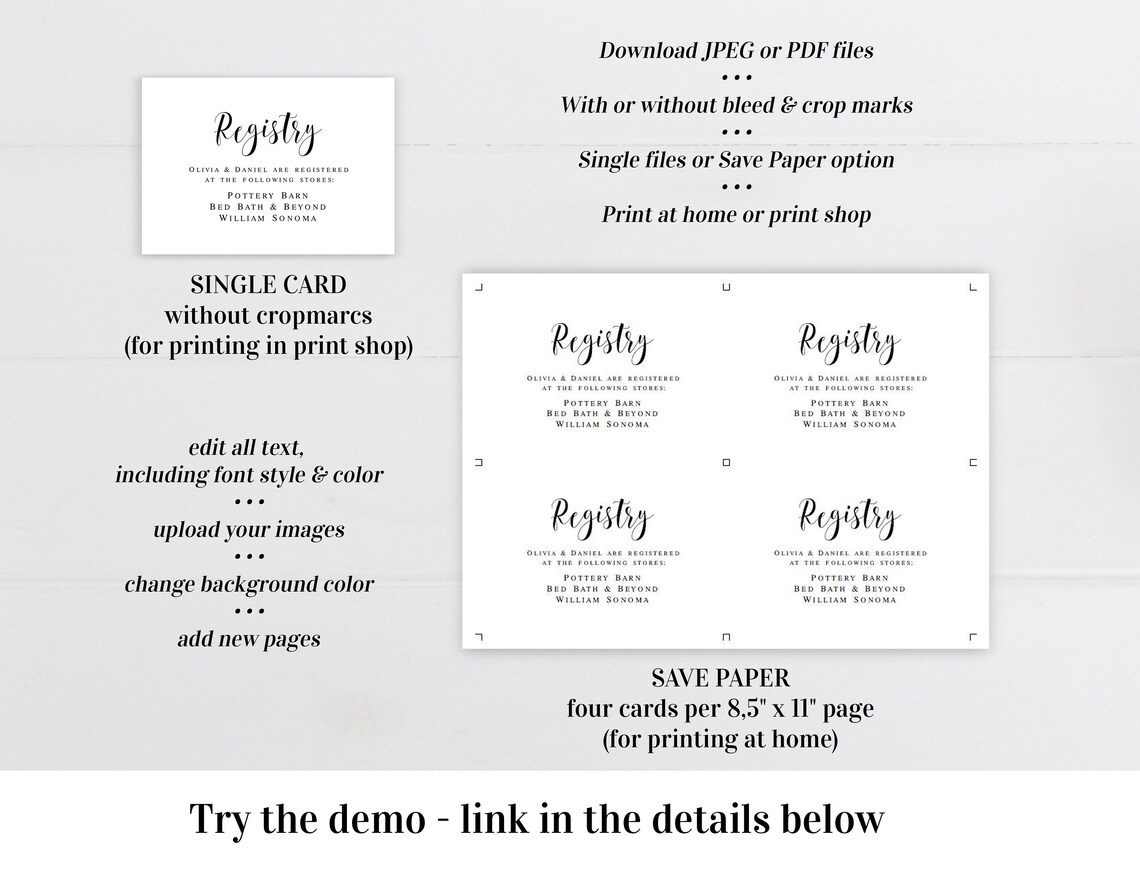 Gift Registry Card Printable Fully Editable Template Registry | Etsy