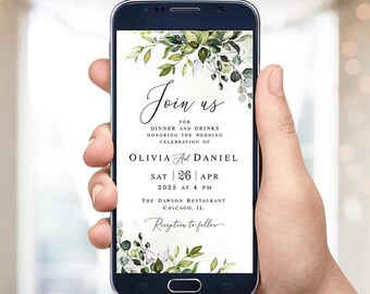 Eucalyptus greenery wedding e-invite template Editable electronic invite Digital download Templett GRWE-E