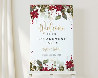 Welcome engagement party poster template Editable welcome sign Christmas themed Printable board Digital DIY Download Templett CriThW-S45