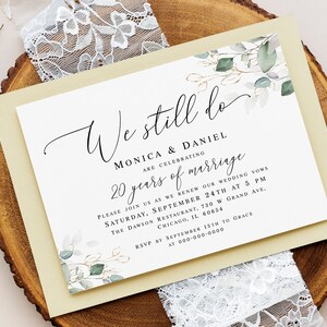 Greenery we still do invitation template Wedding vow renewal invite Gold foliage wedding invite printable Digital Download Templett AGFW-1