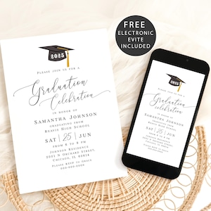 Graduation celebration invitation template printable Grad party 2025 Grad announcement Electronic graduation invite Download Templett