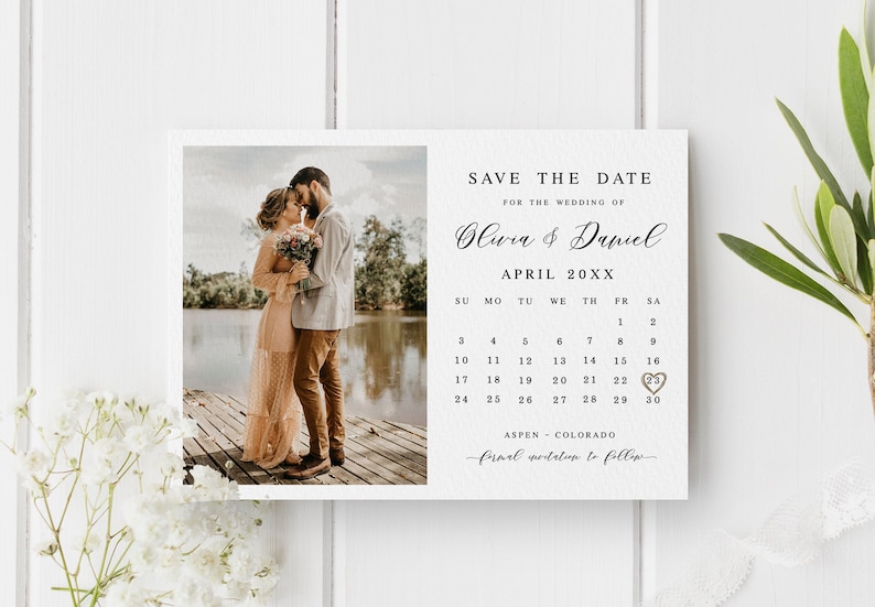 Calendar save the date Fully editable template With photo Wedding announcement Printable Download DIY personalized Templett #swc21