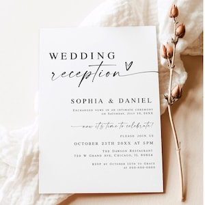 Reception party invitation template Modern wedding reception invite printable Wedding elopement announcement DIY Download Templett SWC-M10