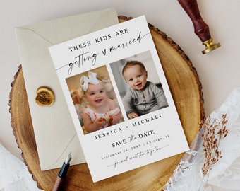 Minimalist save the date template These kids are getting married Editable wedding save the date with photo Kids save the date SWC-M10