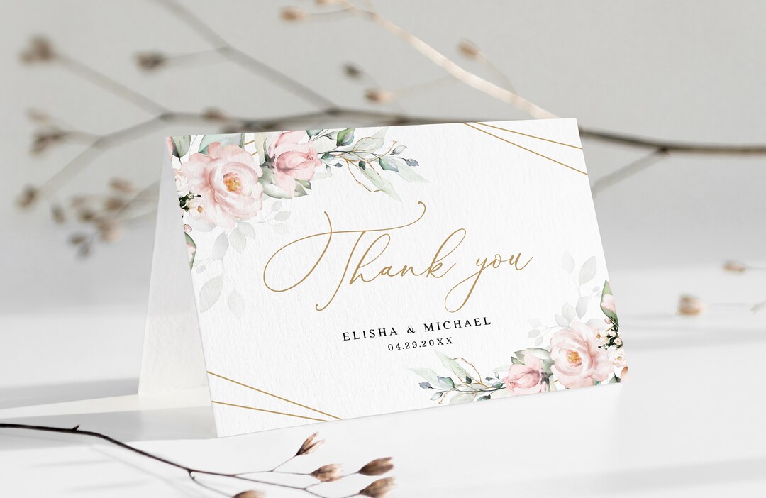 Floral Thank You Card Template Editable Thank You Card Printable Fold ...