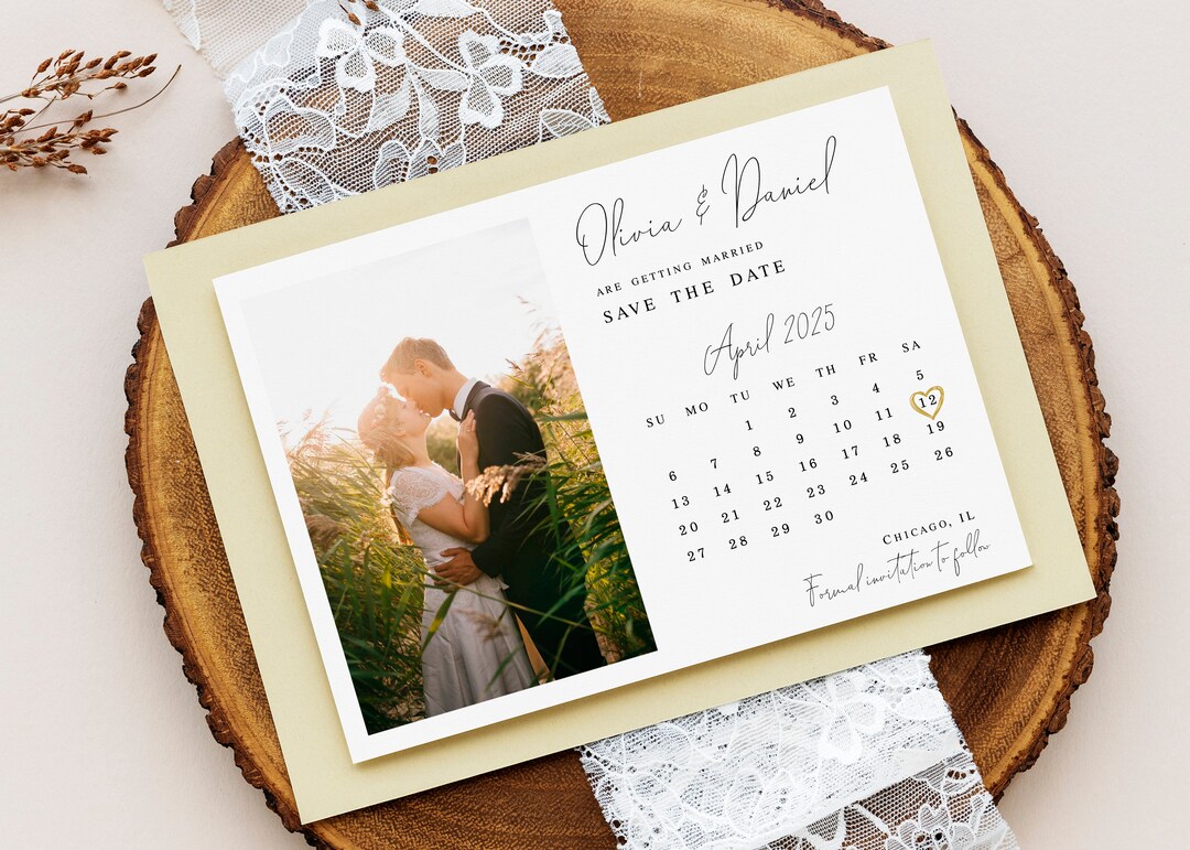Calendar Save the Date Template Editable Calendar With Photo Printable ...