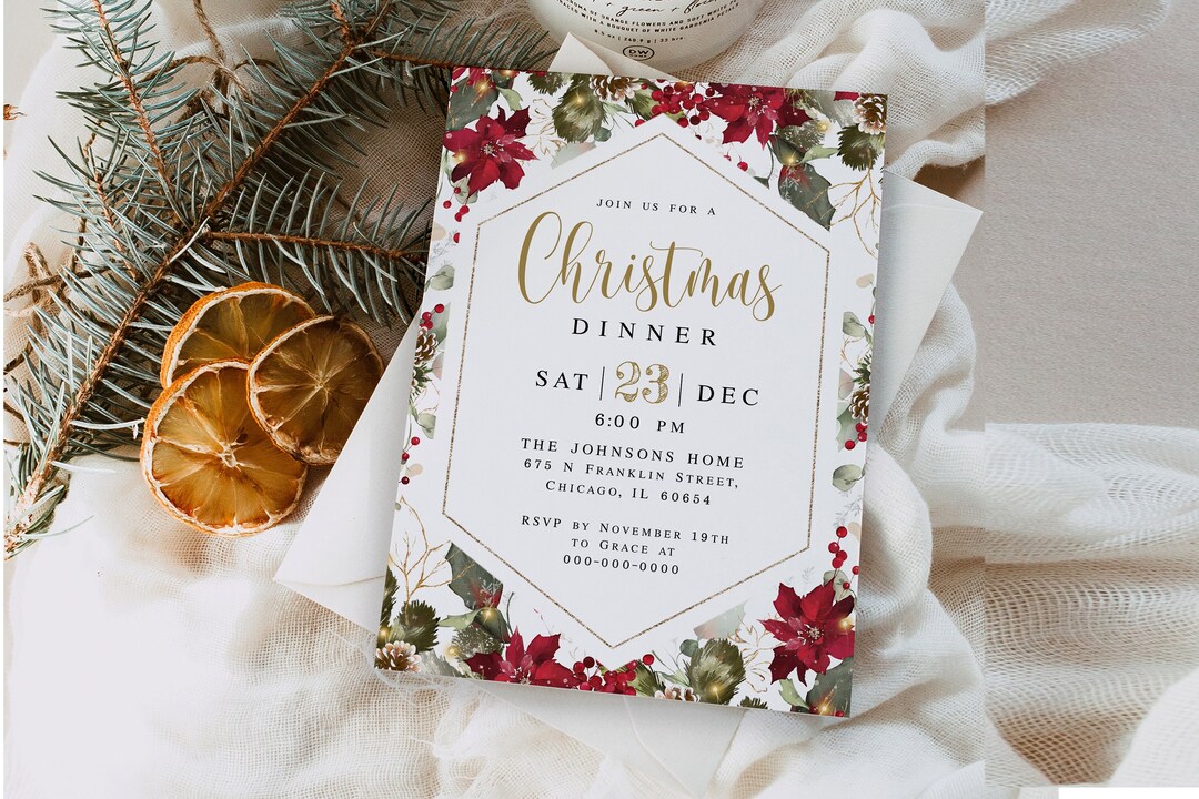 Christmas Dinner Invitation Editable Template Printable Holiday Party