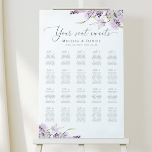 Sjabloon stoelindeling lavendel afdrukbare tabel stoelen bruiloft gastenlijst bruiloft bloemen poster stoelen downloaden Bewerken met Templett LaWed-A