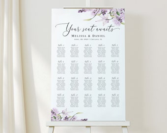 Seating chart poster printable Editable template Your seat awaits Guest list Lavender wedding seating chart DIY Download Templett LaWed-A