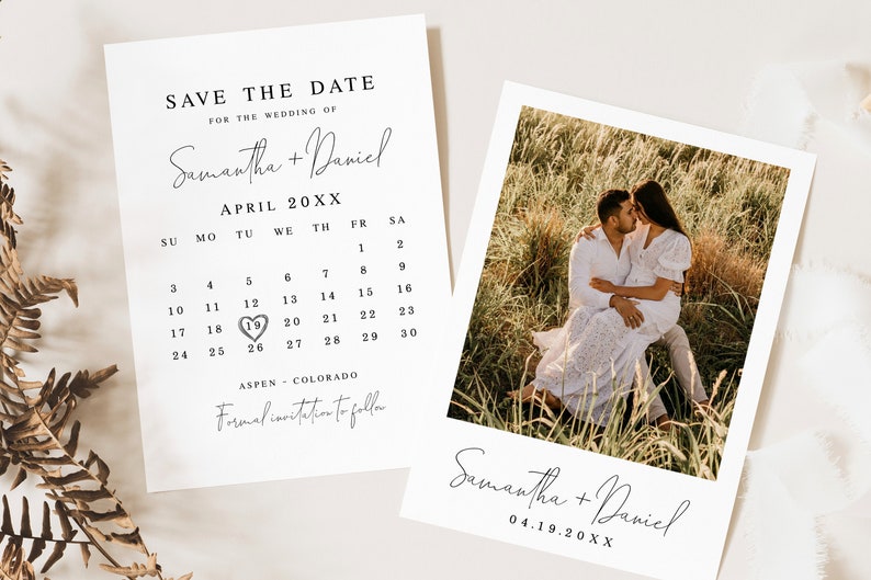 Photo calendar save the date template Editable calendar Modern photo save the date Printable Wedding announcement DIY Download FOCSO18 image 6