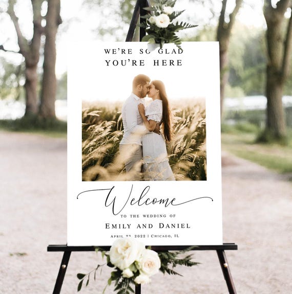 Modern wedding welcome sign template Customizable sign with photo Reception poster Download Templett wpalf-a91