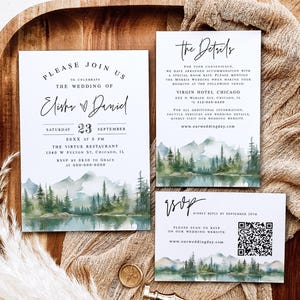 Berge Hochzeit Einladung Vorlage bearbeitbares Hochzeits-Set See Wald Hochzeit einladen bedruckbar Hochzeit im Herbst DIY Download Templett MOLAFF7