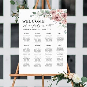 Stoffige rozen zitplaatsen grafieksjabloon Bewerkbare zitplaatsen grafiek afdrukbare bloemen zitplaatsen poster buiten bruiloft decor Templett SDURS-10f downloaden