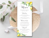Lemon wedding menu card Editable template printable Rehearsal dinner Bridal brunch Download Templett BrLem-cf5