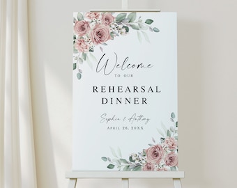 Rehearsal dinner welcome sign Editable template Dusty roses Welcome poster Wedding board printable Customizable Download Templett SDURS-10f