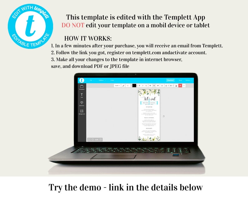 Wedding menu template printable Editable menu cards Let's eat Rehearsal dinner White roses Customizable menu Download Templett AWHR-1 image 5