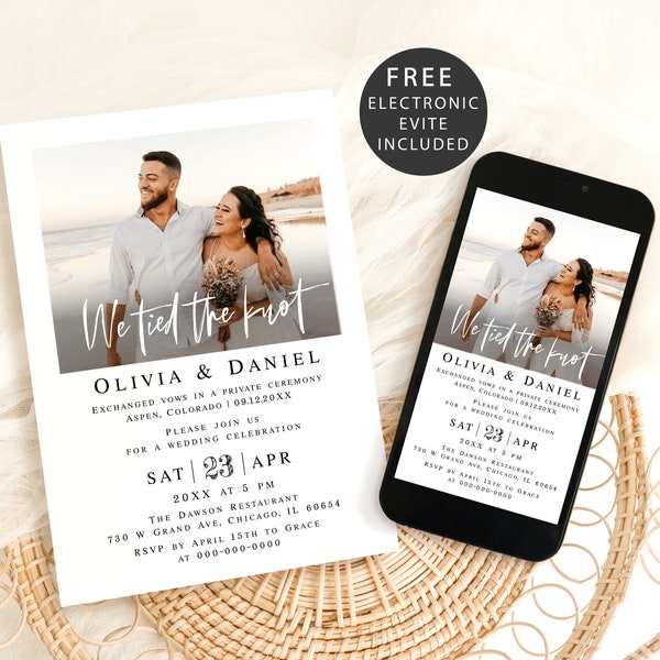 Modern reception party invitation template Electronic photo invite Editable photo invite Elopement announcement Download Templett FThf-L7