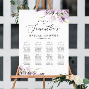 Small seating chart Welcome bridal shower Hens party poster Editable template Lavender wedding seating Printable Download Templett LaWed-A image 1