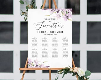 Small seating chart Welcome bridal shower Hens party poster Editable template Lavender wedding seating Printable Download Templett LaWed-A