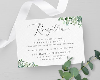 Eucalyptus wedding reception card template Greenery insert card printable Invitation enclosure cards Digital DIY Download Templett WEUF-3