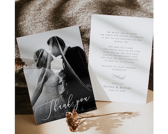 Modern thank you photo card template Editable Wedding thank you note Wedding thank you card printable Digital Download Templett wpalf-a91
