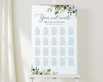 Modèle de plan de table de mariage eucalyptus Liste d'invités modifiable Affiche de sièges de feuillage Téléchargement numérique GRWE-E