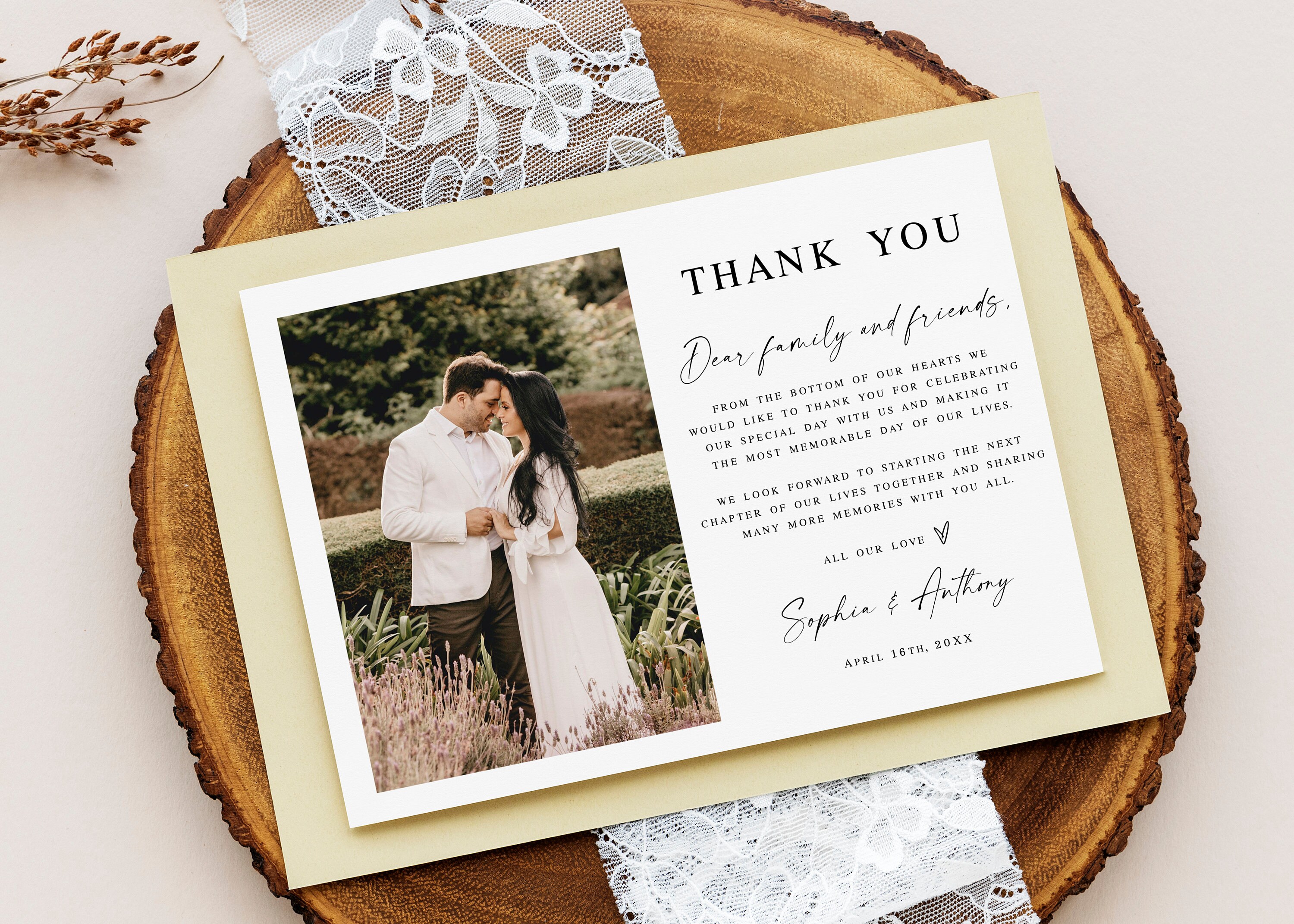 Modern Wedding Thank You Card Template With Photo Digital Download ...