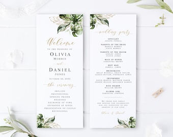 Greenery wedding program template Editable program printable Tropical wedding program Customizable Digital DIY Download Templett SWC-TR