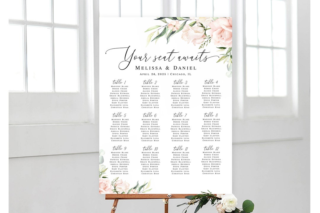 Seating Chart Poster Template Printable Editable Guest List Your Seat ...