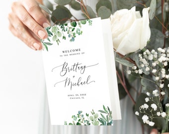 Eucalyptus wedding program template Editable program Printable Folded booklet Eucalyptus wedding DIY calligraphy Download Templett WEUF-3