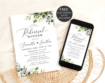 Eucalyptus greenery wedding rehearsal dinner invitation Customizable template Digital download Templett GRWE-E