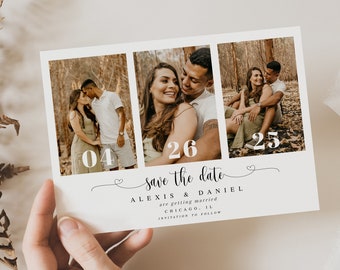 Modern save the date template printable Engagement Wedding announcement Collage Photo save the date Download Templett ThFcf-SW6