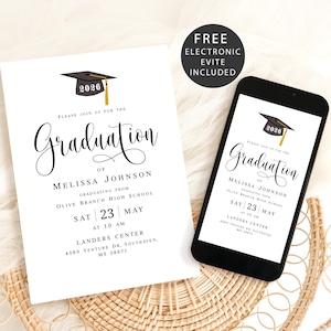 Minimalist graduation invitation Customizable template Grad announcement Class of 2026 Download Templett MyGrdt31