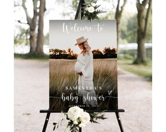 Photo baby shower welcome sign printable Editable welcome sign template Modern baby shower poster Download Edit with Templett Helhfoswc