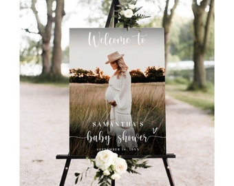 Photo baby shower welcome sign template Editable minimalist photo welcome sign board Modern baby shower poster Download Templett Helhfoswc