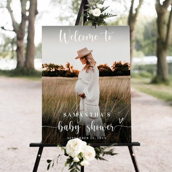 Photo baby shower welcome sign template Editable minimalist photo welcome sign board Modern baby shower poster Download Templett Helhfoswc