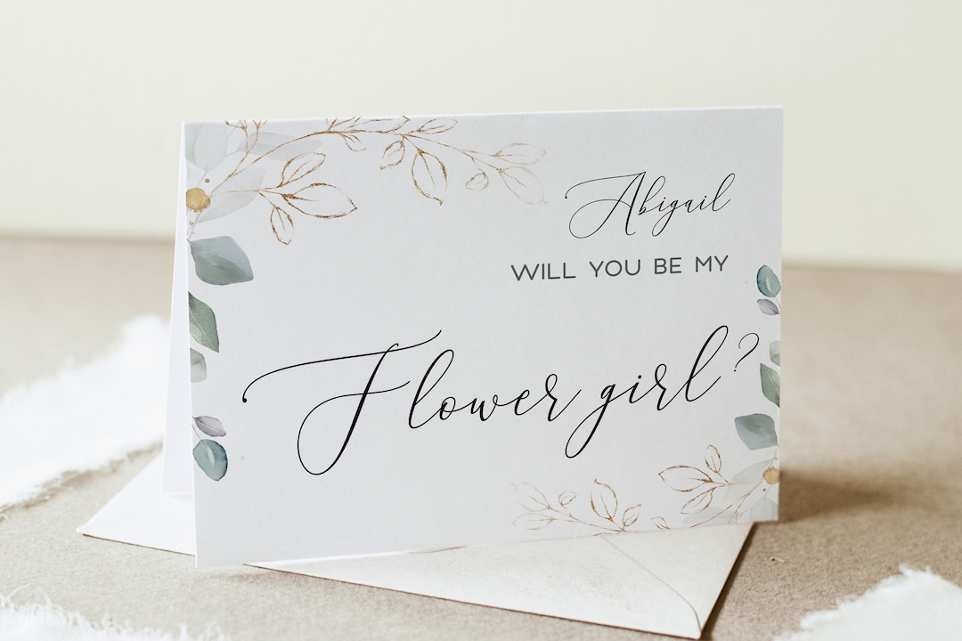Will You Be My Flower Girl Card Editable Greenery Proposal Card ...
