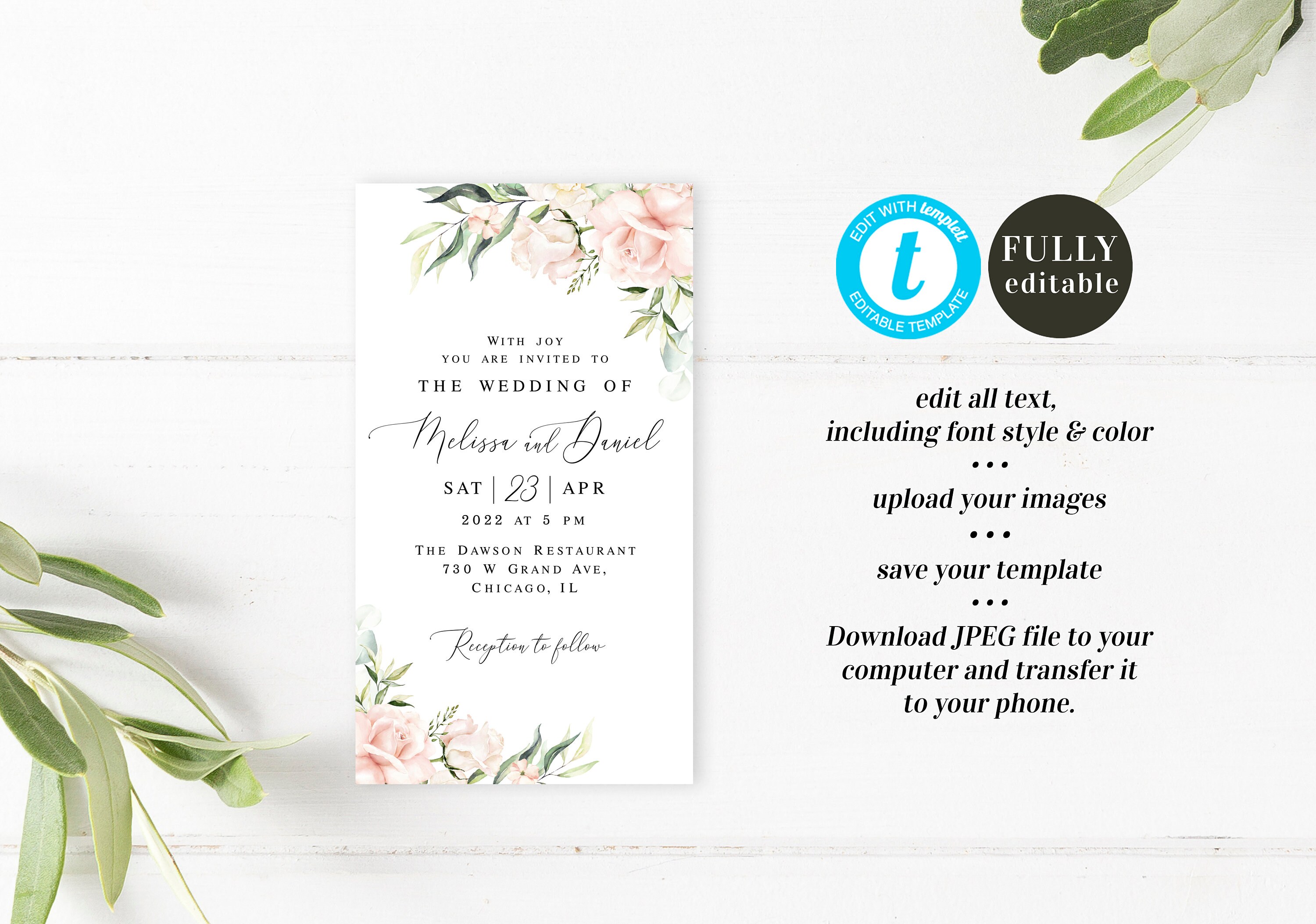 Electronic invitation template Fully editable Text message Etsy