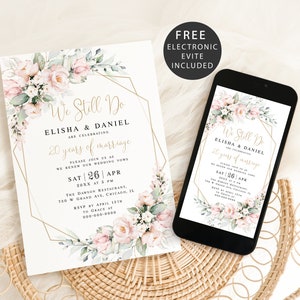 Pink flowers we still do invitation template Editable Renewal of vows invite Floral we still do invite Download Templett PIRGFG18