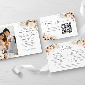Boho wedding invitation template Beige wedding set printable Wedding invite with picture Floral invitation suite Download  Templett BEGPRS25
