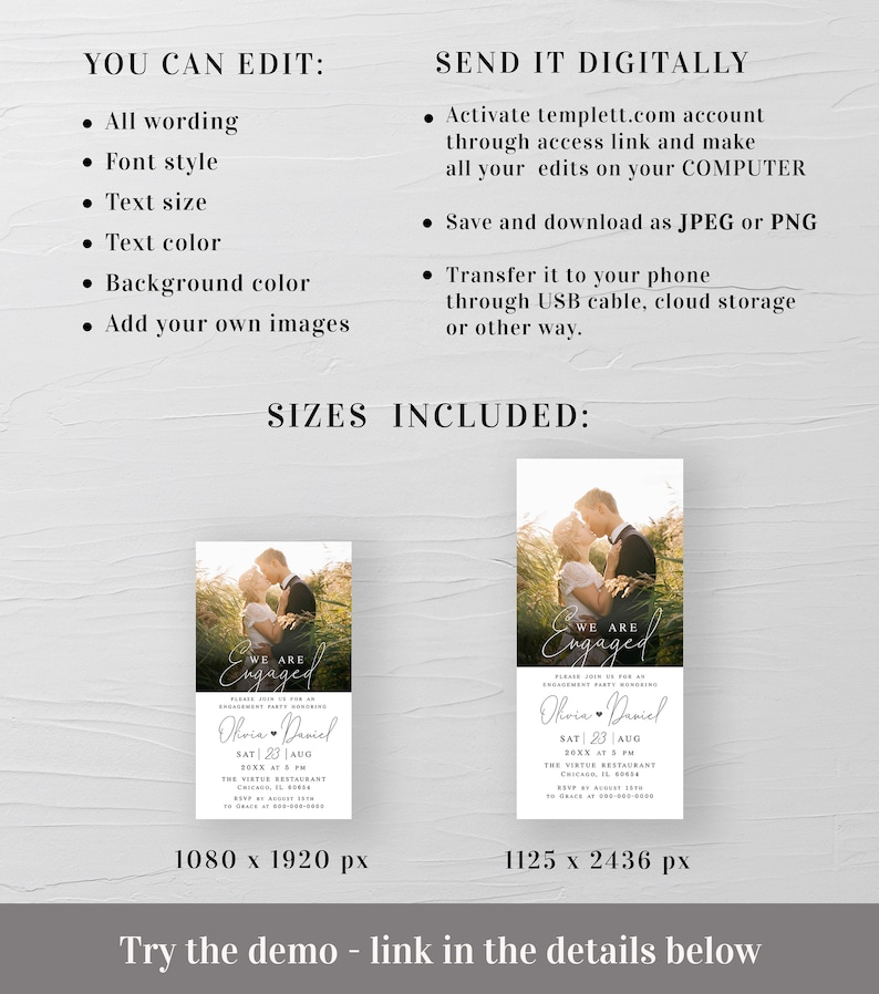 Photo engagement party invite template Editable Text message invite Electronic Modern photo invite Digital DIY Download Templett FOCSO18 image 3
