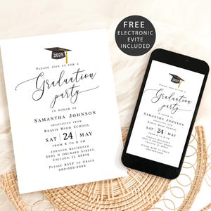 Graduation party invitation template printable Grad announcement Electronic grad invite Class of 2025 College graduation Download Templett