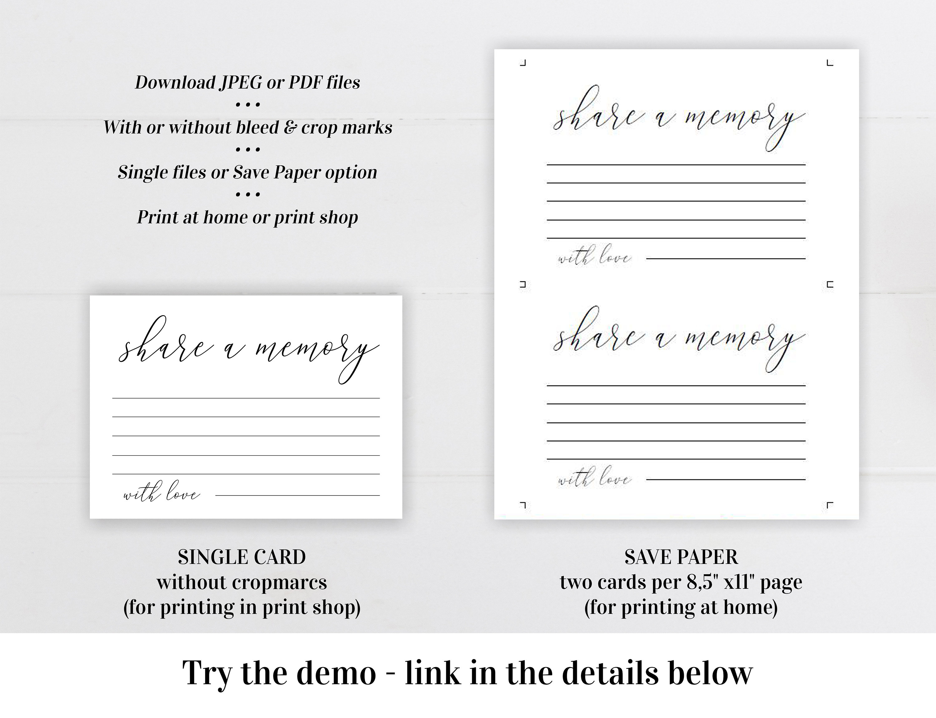 Share a Memory Card Template Fully Editable Printable Funeral - Etsy
