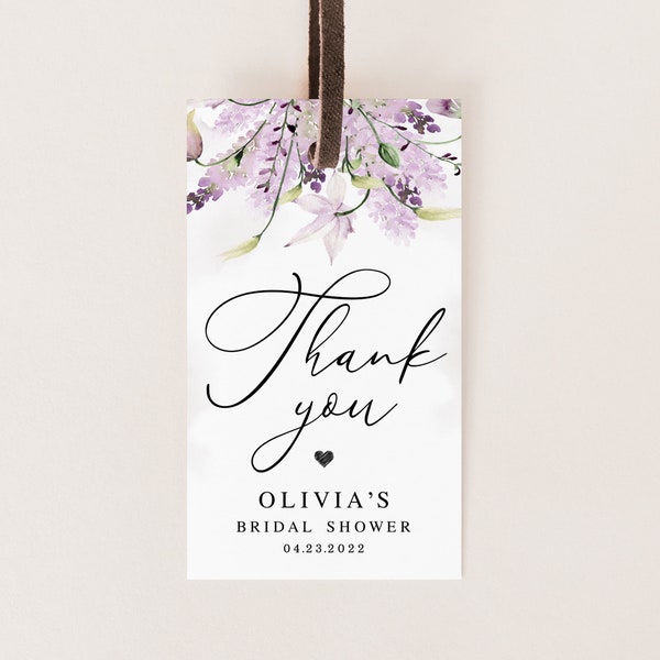 Lavender thank you tag template Editable favor tag printable Gift tag for wedding guest Bridal shower tag Download Templett LaWed-A
