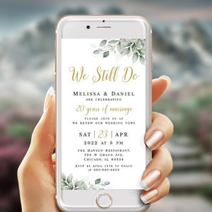 Electronic we still do invitation template Greenery wedding e-invite Wedding vow renewal invite Foliage Digital Download Edit with Templett image 7