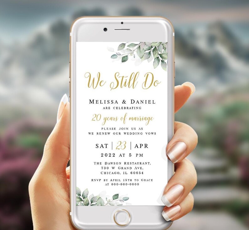 Electronic we still do invitation template Greenery wedding e-invite Wedding vow renewal invite Foliage Digital Download Edit with Templett image 7