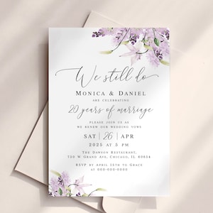 We still do invitation Editable template Renewal of vows Printable floral invite Lavender wedding Digital DIY Download Templett LaWed-A