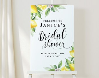 Bridal shower welcome sign template Editable Printable Wedding countdown Hens party poster Board Lemon Download Templett BrLem-cf5