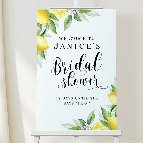 Bridal shower welcome sign template Editable Printable Wedding countdown Hens party poster Board Lemon Download Templett BrLem-cf5