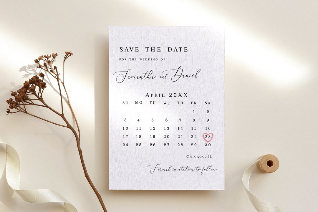 Calendar Save the Date Self-editable Template Modern Save the Date ...